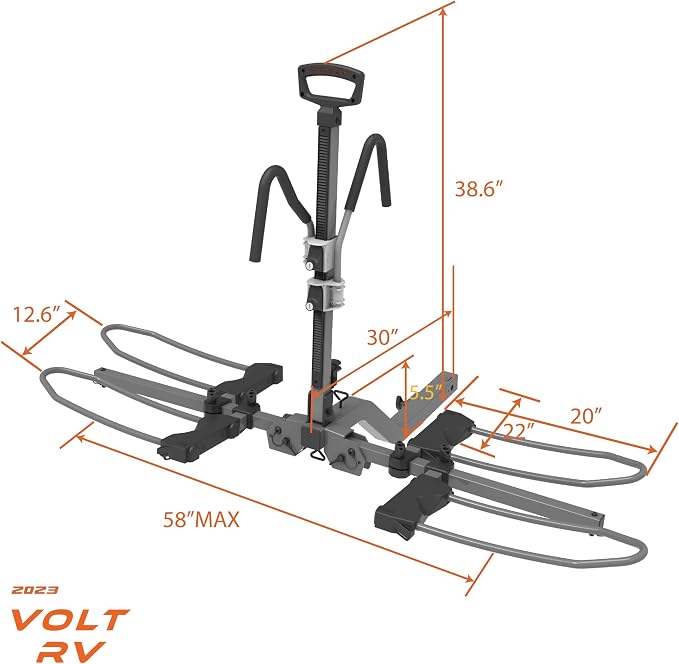 HYPERAX 2023 Volt RV -RV Approved Hitch Mounted 2 E Bike Rack Carrier - Image 7