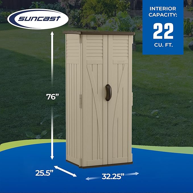 Suncast 22 Cubic Feet Capacity Tall Plastic Vertical Outdoor Shed - Image 3