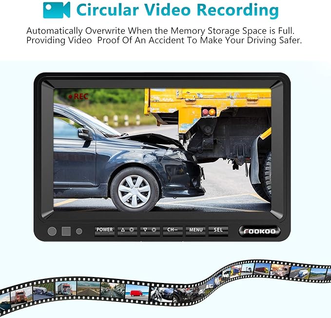Fookoo Ⅱ HD 1080P 9" Wired Backup Camera System, 9-inch DVR Dual Split Screen - Image 5