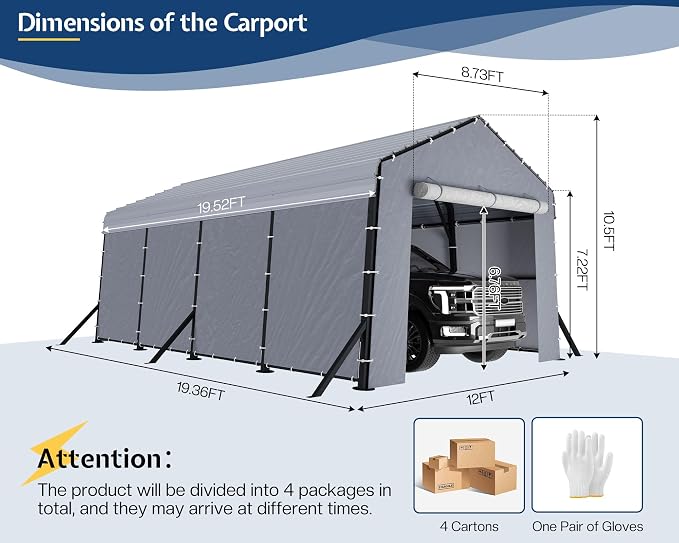 Jocisland 12x20x10.5 FT Metal Carport - Image 2