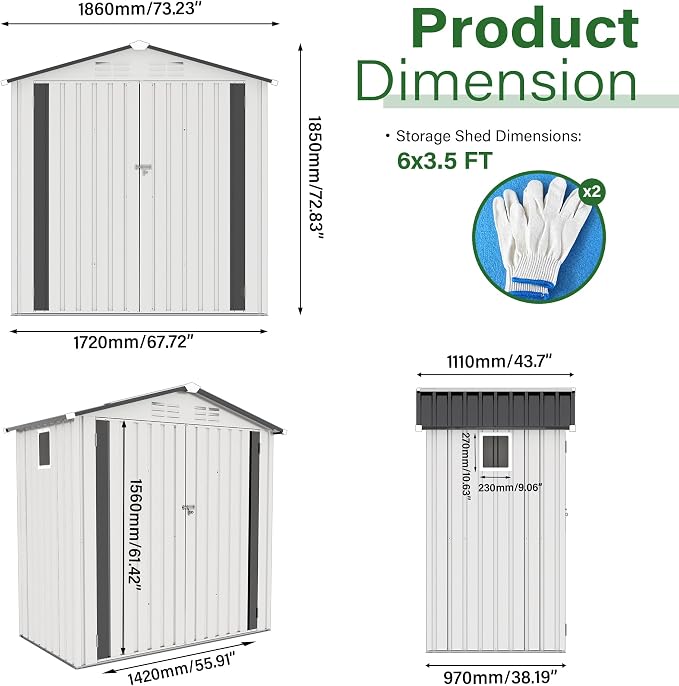 6 x 4 FT Outdoor Storage Metal Shed, Bike Garden Tool Shed - Image 9