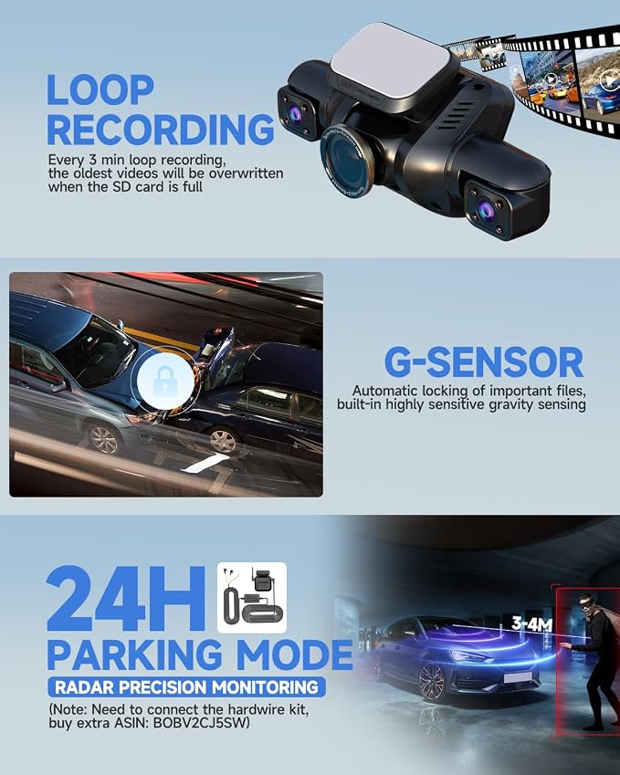 Dash Cam 4 Channel Front and Rear Inside, 360° Car Camera 4K UHD, Dash Camera - Image 5