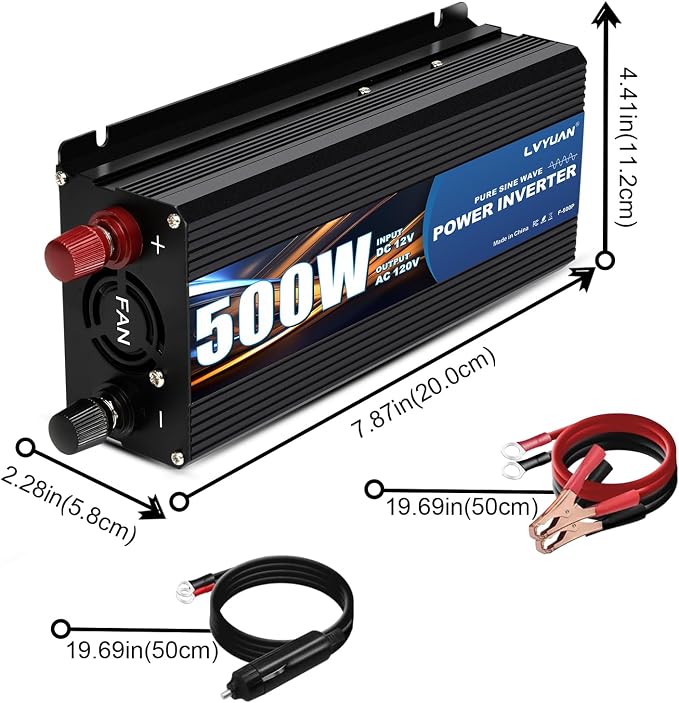 LVYUAN 500 Watt Pure Sine Wave Power Inverter 12V to 110V/120V DC to AC - Image 3
