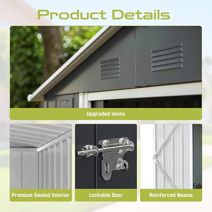 8' x 6' Outdoor Storage Shed, Sturdy Metal Building w/Lockable Doors - Image 6