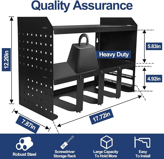 Heavy-Duty Power Tool Organizer Wall Mount, 3-Tier Drill Storage Rack - Image 3