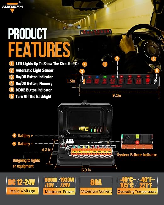 Auxbeam 8 Gang Slim Switch Panel Bluetooth RGB AS-800 - Image 7
