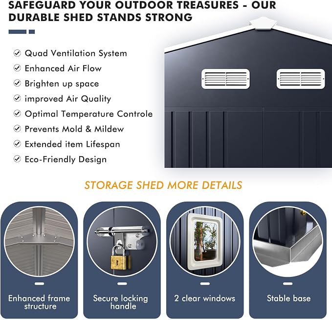 Metal Shed 10x12x7 FT, Sheds Outdoor Storage - Image 5