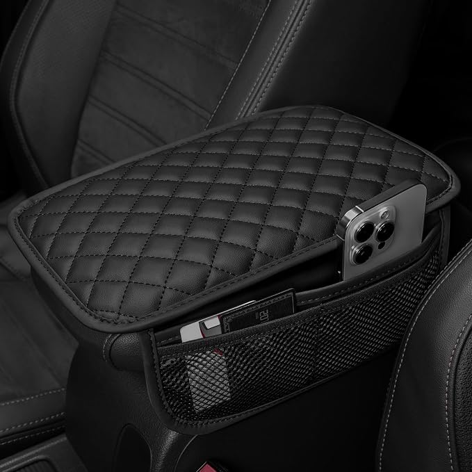 Car Center Console Cover with 6 Storage Pockets, Leather Car Arm Rest Cover by Unknown