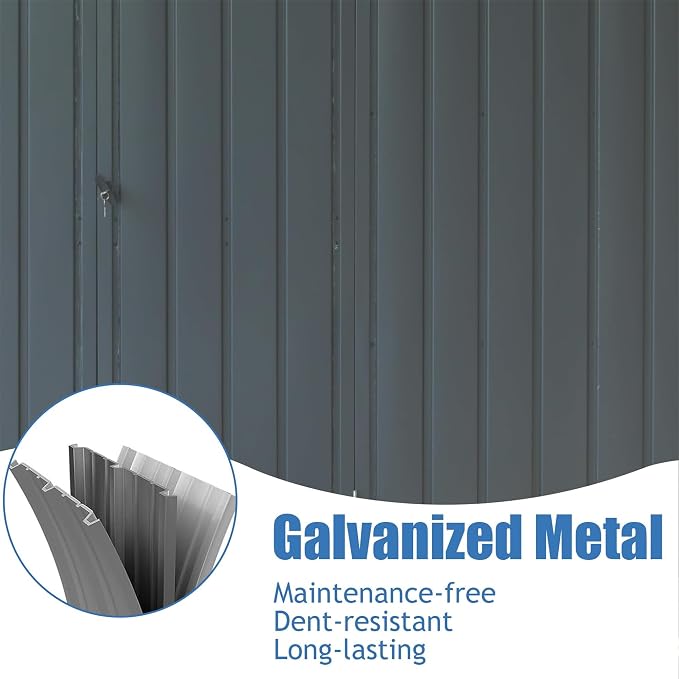 IKERY Large Galvanized Steel Storage Shed 11' x 9' - Image 5