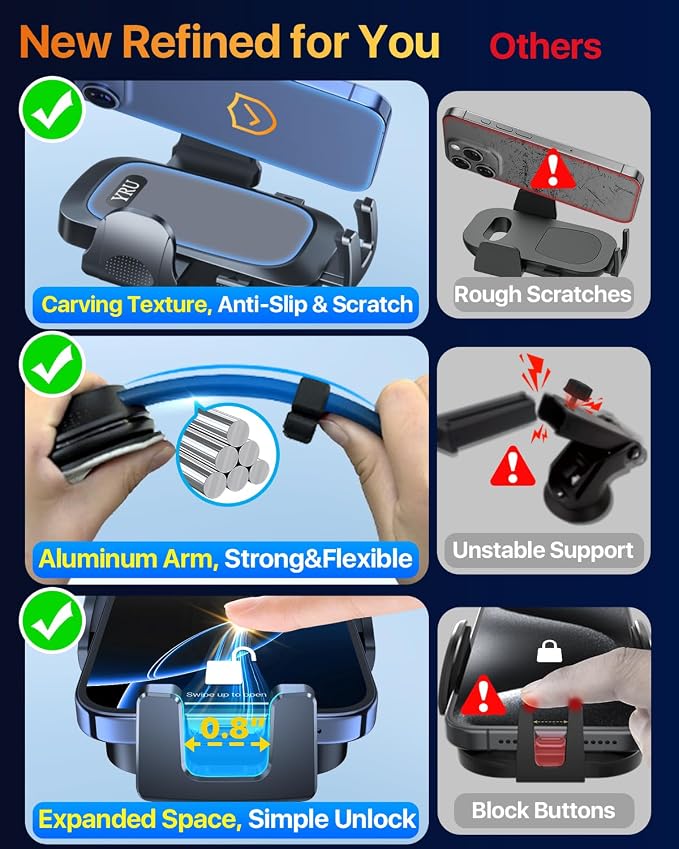 YRU Cell Phone Holder for Car Dashboard Windshield Phone Stand for iPhone16 15 - Image 4