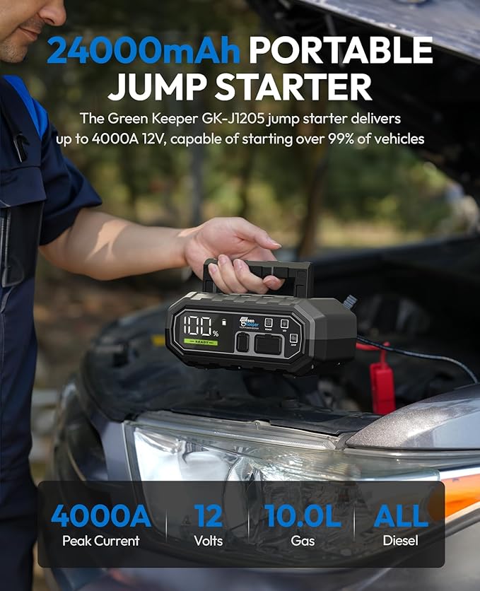 4000A Portable Car Jump Starter: 12V Battery Jumper Box Emergency Kits - Image 2