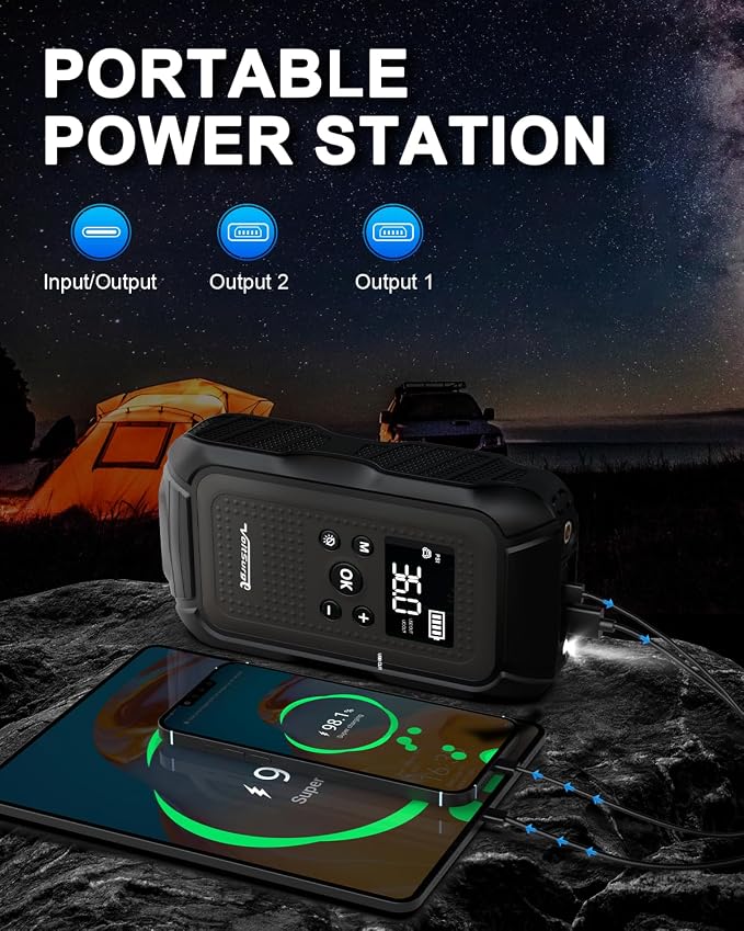 7000A Jump Starter with Air Compressor, VoltSurge 150PSI Battery Charger Pack - Image 6
