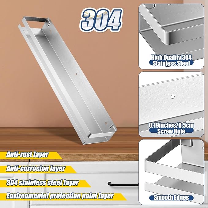 Lallisa 2 Pieces Stainless Steel Shelf Bathroom Shower Floating Shelves Wall - Image 4