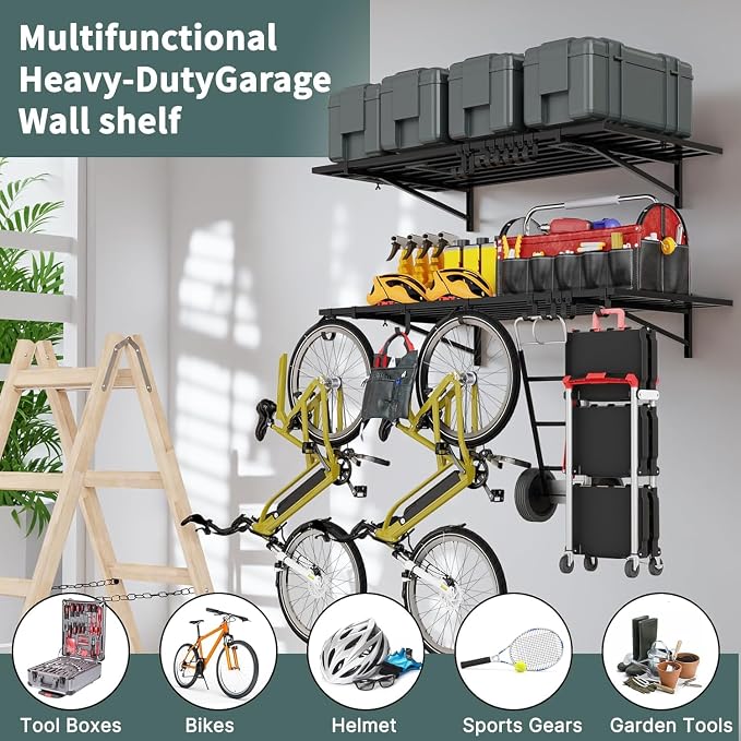 2 Pack Heavy Duty Garage Wall Shelves, Wall Organization System, Holds 250 lbs - Image 5