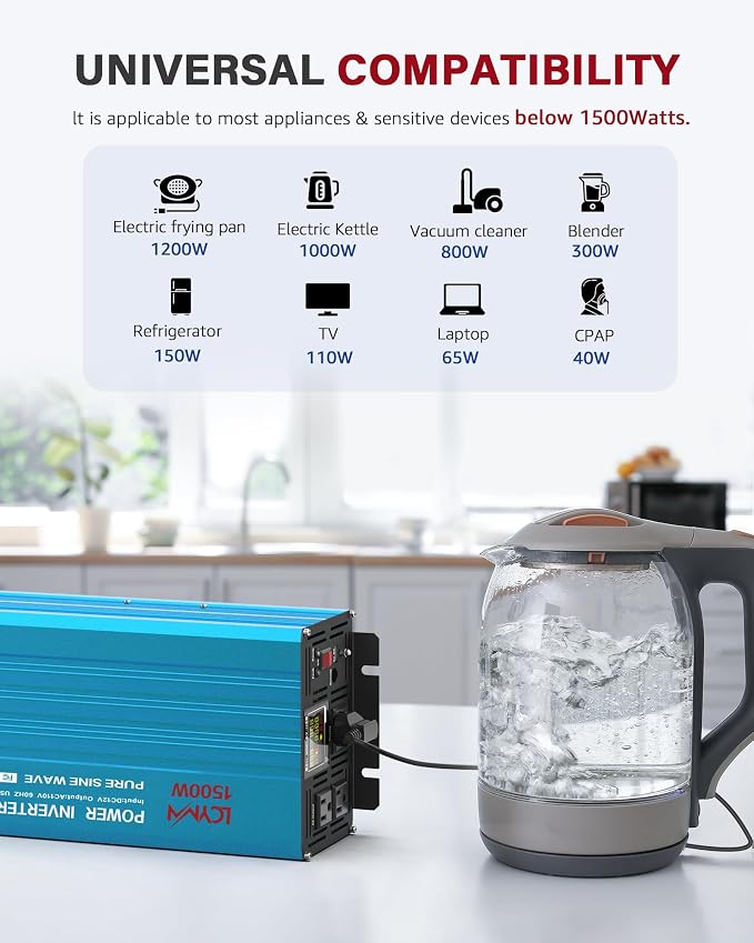 1500 Watt Inverter Pure Sine Wave DC 12V to 110V AC Power Inverters - Image 6