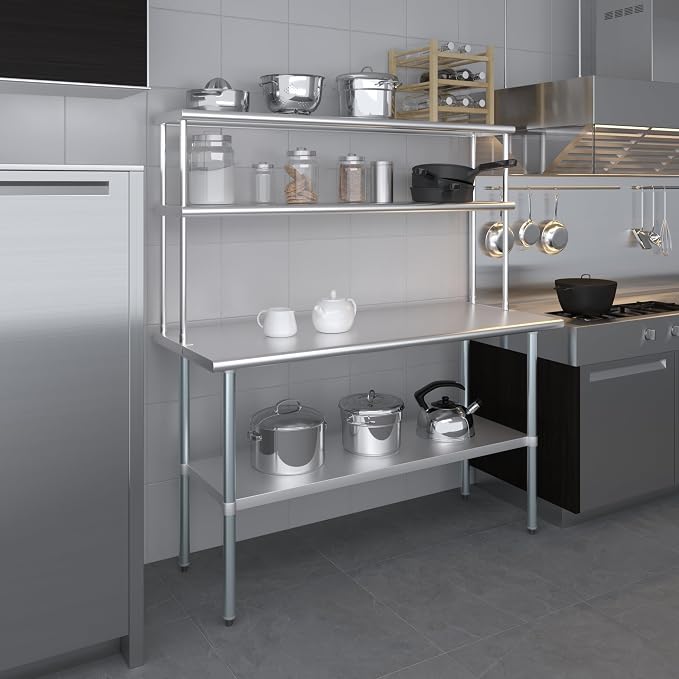 Amgood Stainless Steel Work Table Double Tier Overshelf | Metal Kitchen Prep - Image 6