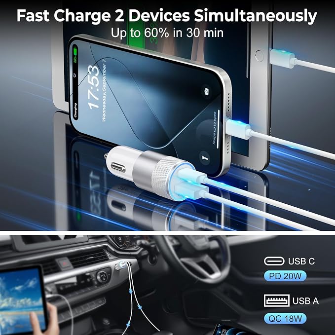 Car Charger USB C 6-Pack, Ancekoy 38W Dual Port Cigarette Lighter - Image 4