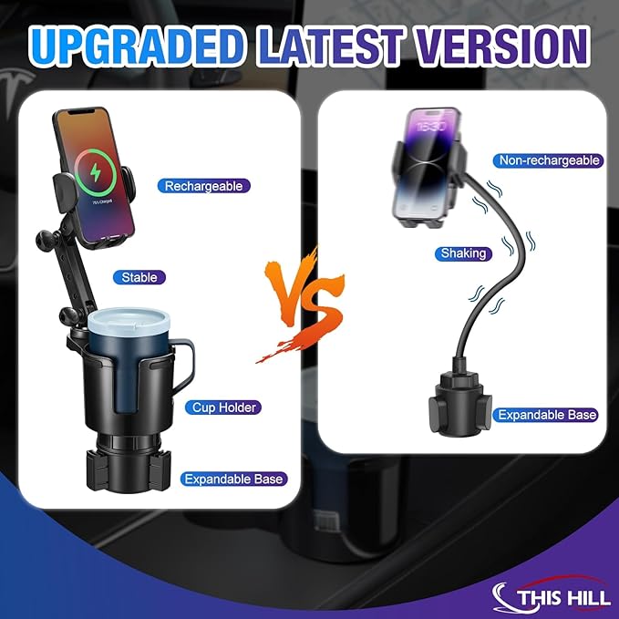This Hill Cup Holder Phone Charger, 15W Fast Charging Auto Clamping, Phone - Image 2