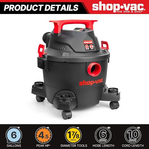 Shop-Vac 6 Gallon Wet/Dry Vacuum, 4.5 Peak HP Shop Vacuum - Image 2