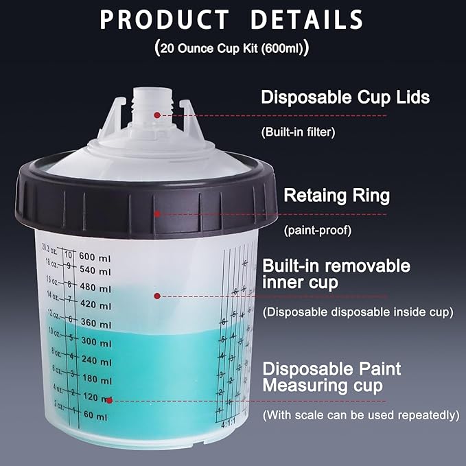 Disposable Paint Mixing Cup 20 Ounce Kit, HVLP Paint Sprayer Gun Mixing Cups - Image 7
