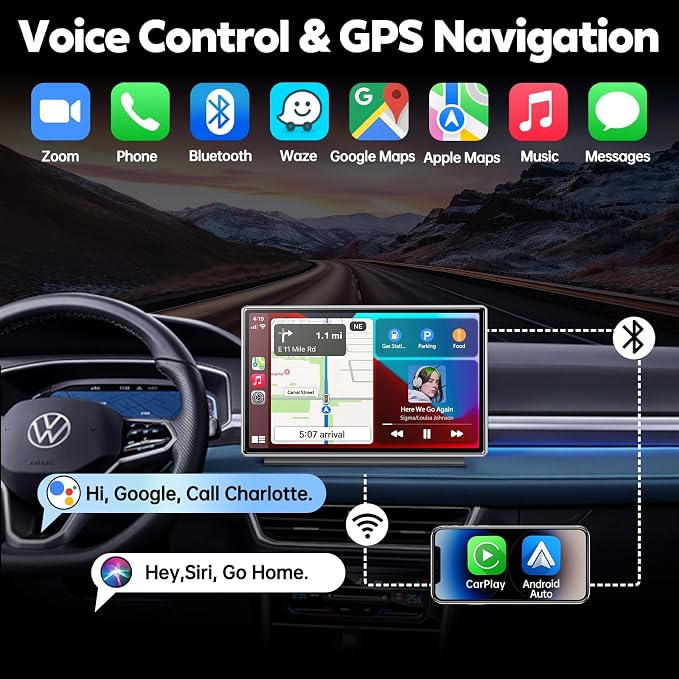 Upgrade Wireless Carplay Screen, Android Auto, Portable 7" HD IPS Screen - Image 4