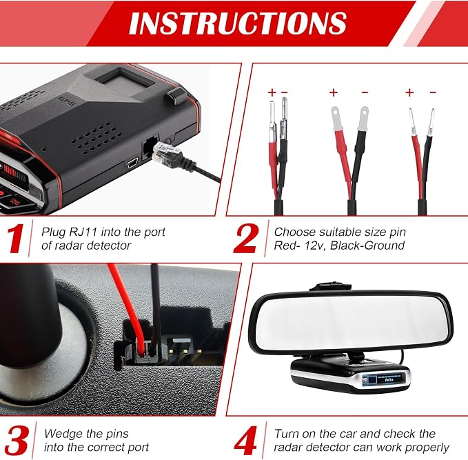 Upgrade 20" Mirror Plug Wire Tap, Radar Detector Hardwire Power Cord Kit - Image 7