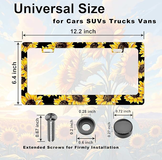 Sunflower License Plate Frame Nature Theme Sunflower License Plate Holder Auto - Image 5