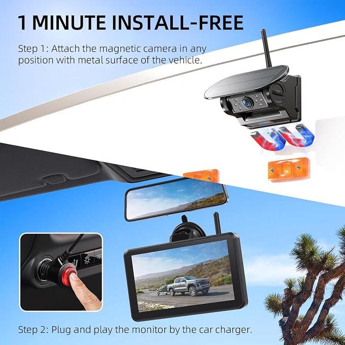 eRapta Magnetic Solar Wireless Backup Camera: HD1080P 7” Touchscreen Portable - Image 5