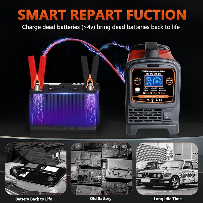 12V 24 Volt Car Battery Charger Heavy Duty, 0-15A Smart Automatic Battery - Image 3