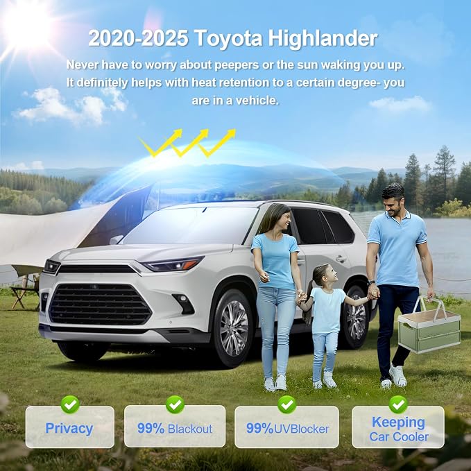 8pcs Car Window Shades for Toyota Highlander 2020-2025 Accessories, Windshield - Image 3
