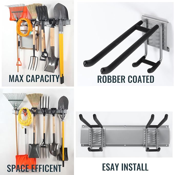 Wall Mount Tool Storage Rack, Heavy Duty Garage Organizer, Garden Hooks and - Image 4