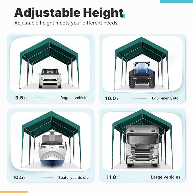 ADVANCE OUTDOOR Adjustable 10x20 ft Heavy Duty Carport Car Canopy Garage Boat - Image 2
