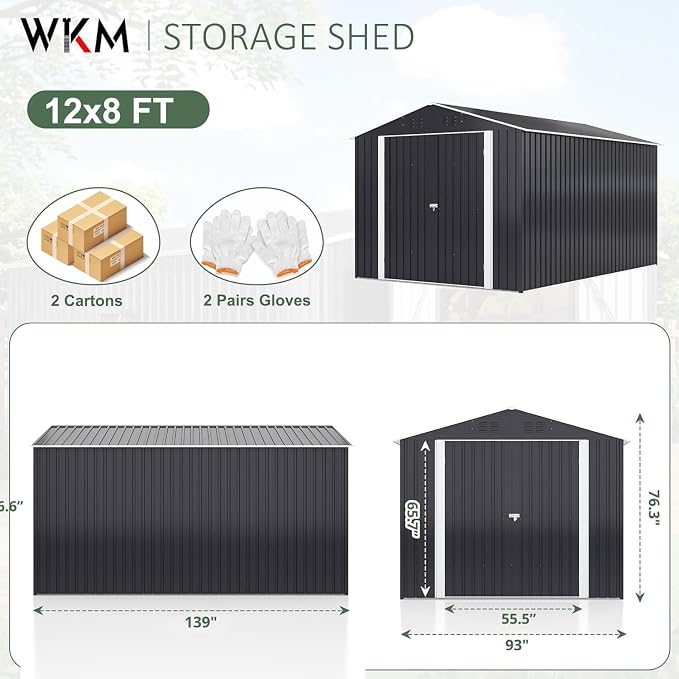 WKM 8X12 FT Outdoor Storage Shed, Utility Metal Tool Storage - Image 7