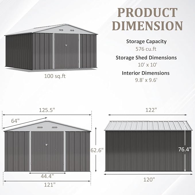Greesum 10×10FT Outdoor Storage Shed, Metal Patio Storaged Sheds - Image 4