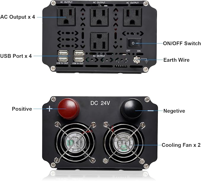 3000W Power Inverter 24V to 110V/120V DC to AC - Image 3
