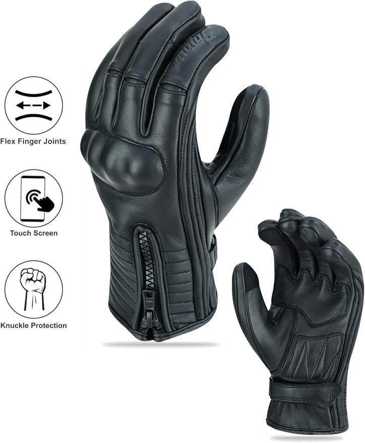 Full Finger Leather Motorcycle Gloves - Image 4