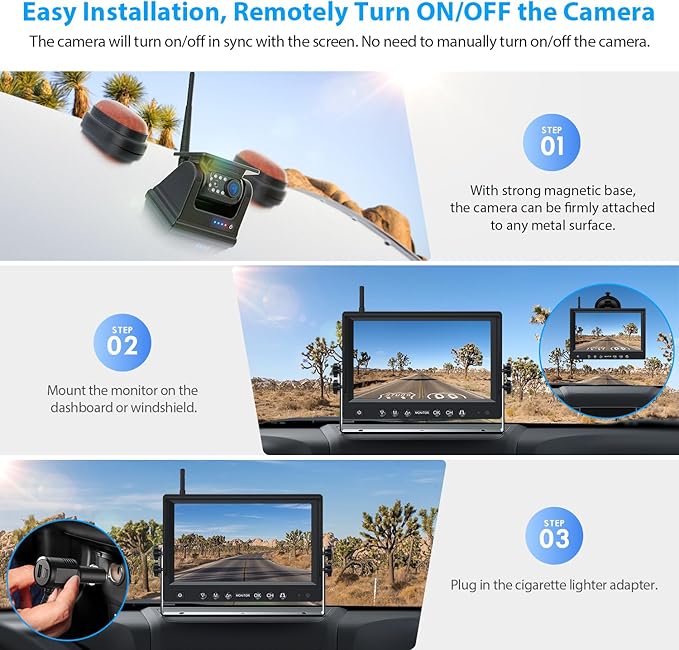 9 Inch Magnetic Solar Wireless Backup Camera System, 9600mAh Solar Rechargeable - Image 2
