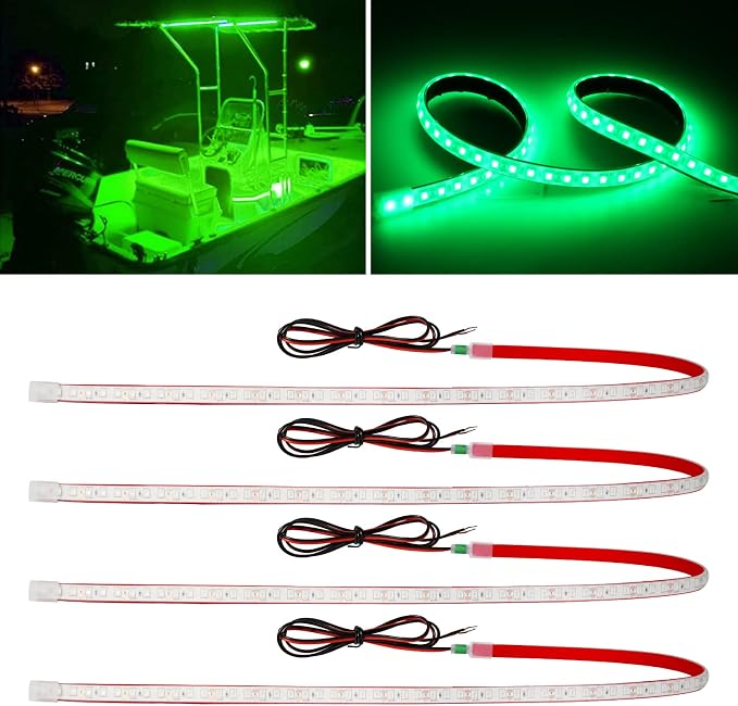 Green Led Strip Lights, 24inch 12V Interior Light Strip IP68 Waterproof Cuttable by DUOFU365