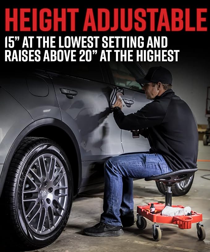 Adam's Polishes Pro Rolling Stool, Car Detailing Stool Chair, Shop Stool - Image 6