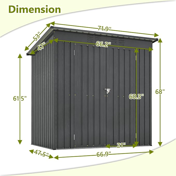 4x6 ft Metal Shed Outdoor Storage Shed, Metal Steel Utility Tool Shed Storage - Image 2