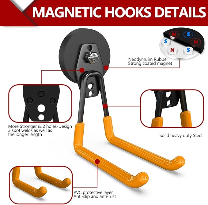3-H Heavy Duty Magnet Garage Hooks 4 Pack, Extra Large Strong Magnetic Hooks - Image 4
