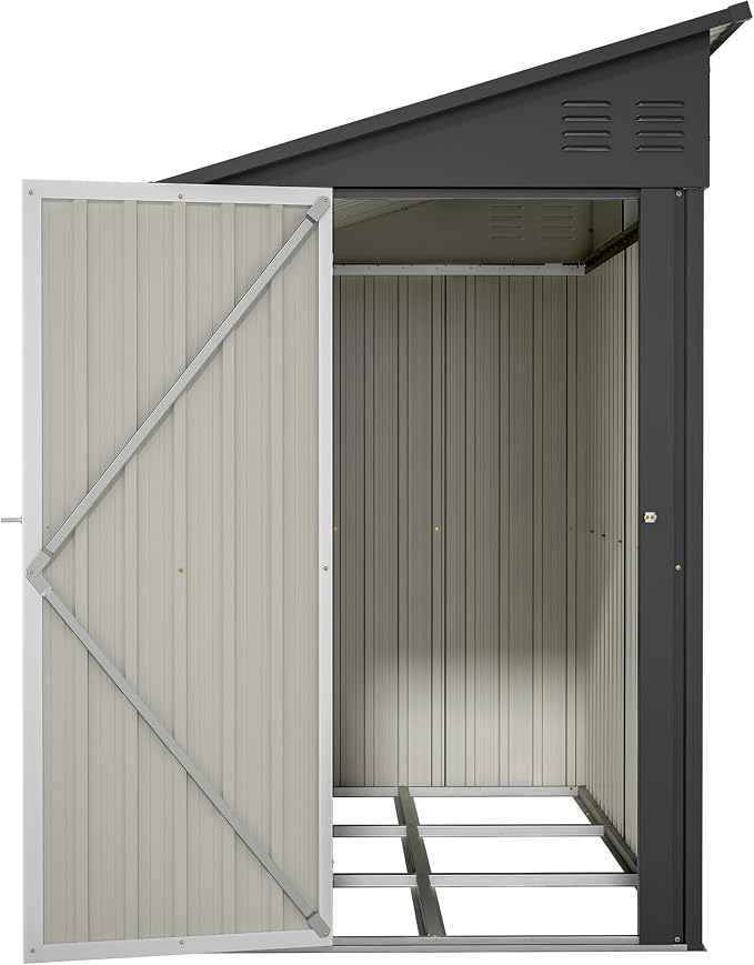 Shed Lean to Storage Shed, Outdoor 4' x 8' Metal Wall Side Storage Sheds & - Image 9