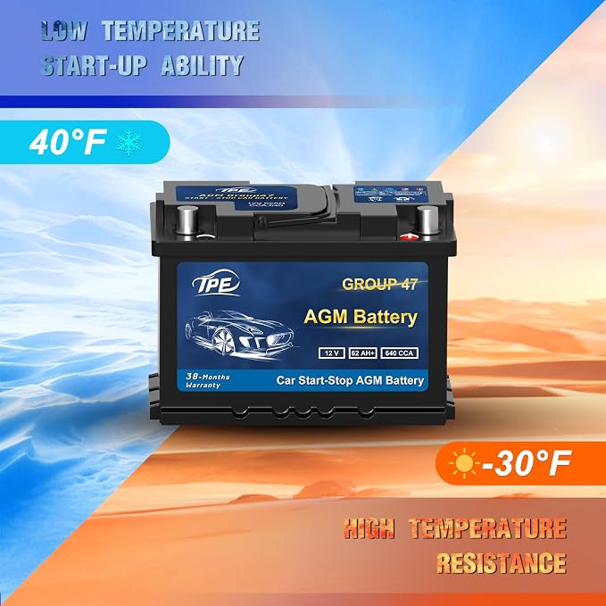 TPE AGM Battery BCI Group 47, Maintenance Free 12V 62Ah, H5 Size, Automotive - Image 2