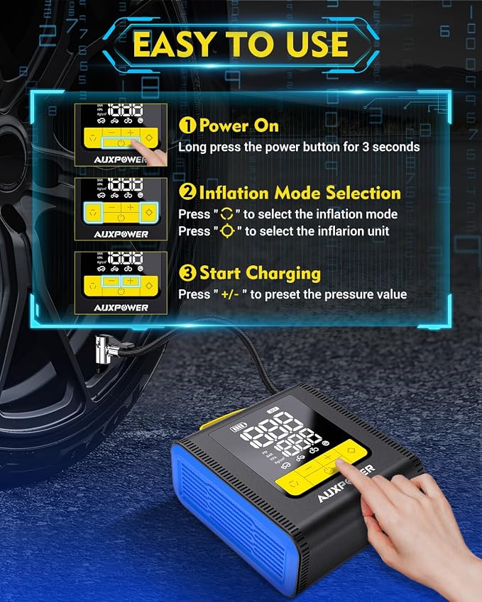 Auxpower H4 Tire Inflator Portable Air Compressor, 150PSI Fast Inflation Air - Image 4
