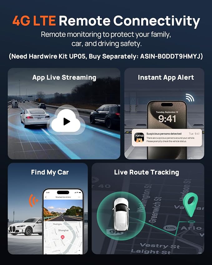 70mai Dual Dash Cam Front and Rear 4K, Car Camera - Image 3