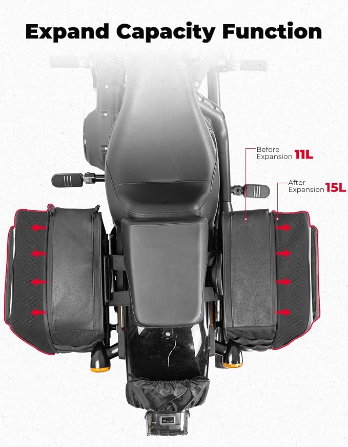 KEMIMOTO Motorcycle Saddlebags Expandable 22-30L - Image 2