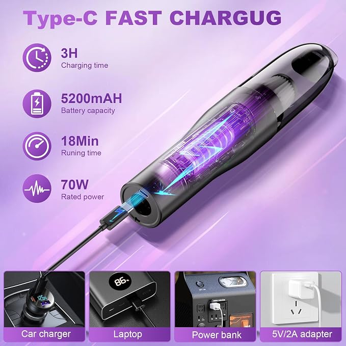 Handheld Vacuum Cordless Cleaner, 0.86 Lb Ultra-Lightweight Car Vacuum Portable - Image 5