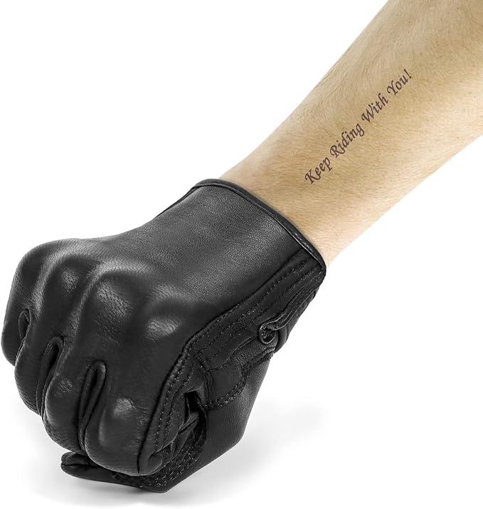 Updated Men’s Goat Skin Leather Motorcycle Gloves Touchscreen Knuckle Protector - Image 4