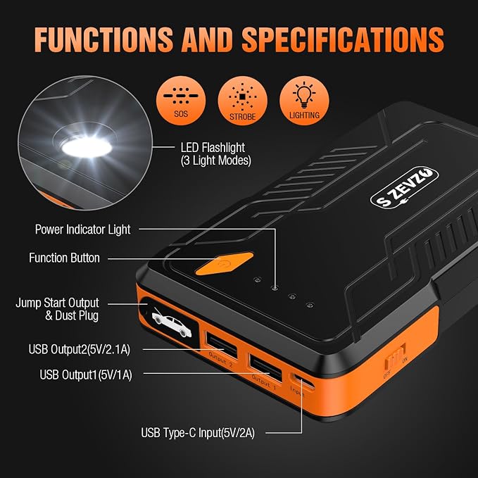 S ZEVZO Jump Starter 1000A Peak Portable Jump Starter - Image 5