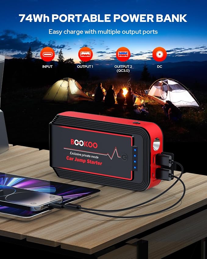 Jump Starter 3000A, BOOKOO Car Battery Jumper Starter Portable, 12V Jump Start - Image 4